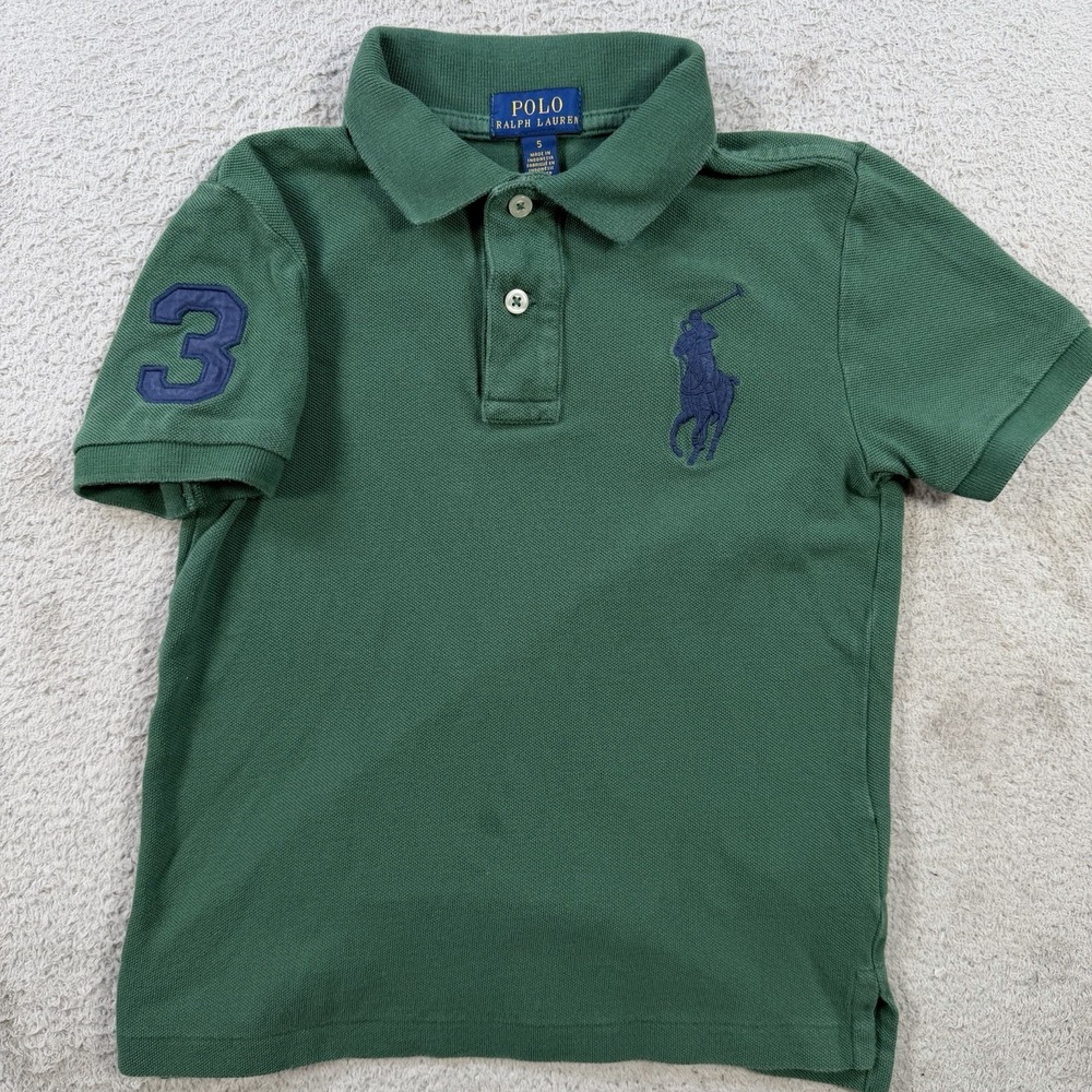Polo Ralph Lauren Shirt Youth Boys 5 Green Big Pony Short Sleeve Cotton Collared
